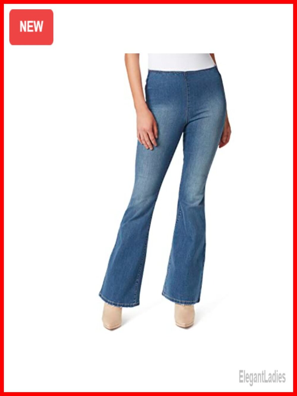 High Rise Pull On Flare Jeans Slim Hip Thigh Casual